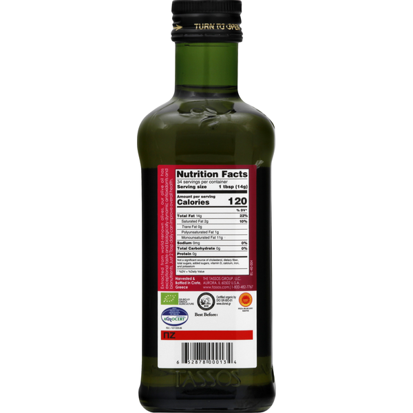 Tassos Olive Oil, Organic, Extra Virgin, Cold Extracted