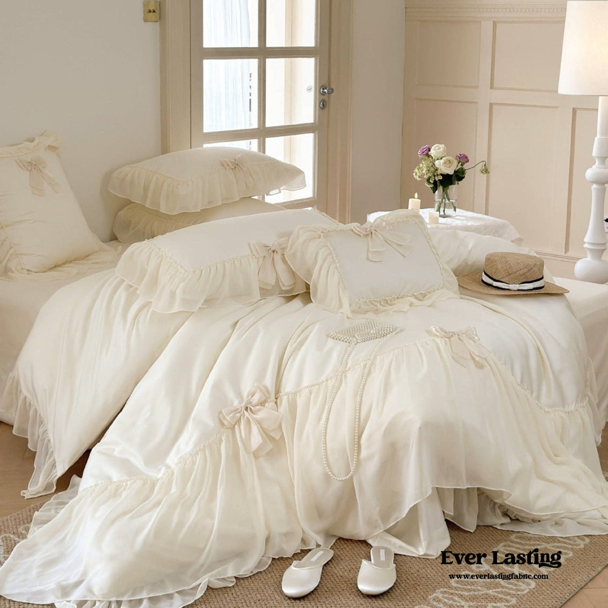 Ribbon Bow Airy Lace Bedding Set / Blue