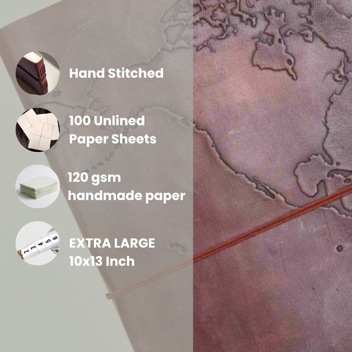 Extra Large World Map Leather Journal | 11x14 Embossed Statement Journal