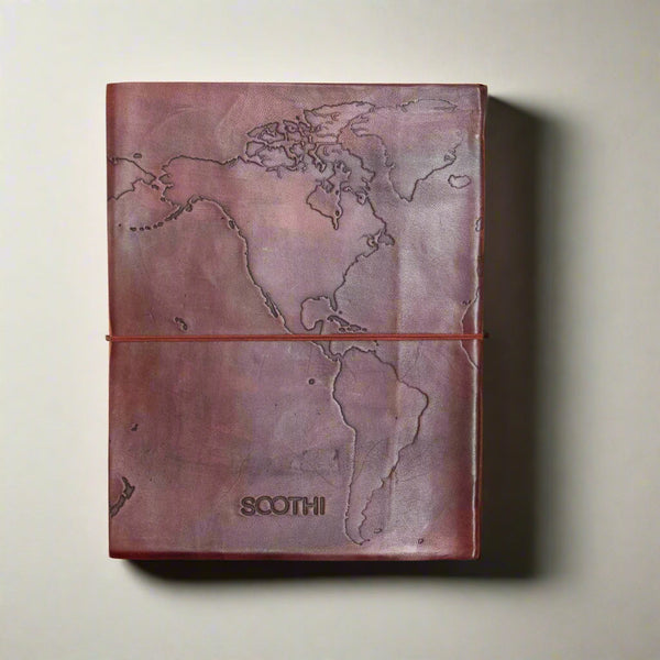Extra Large World Map Leather Journal | 11x14 Embossed Statement Journal